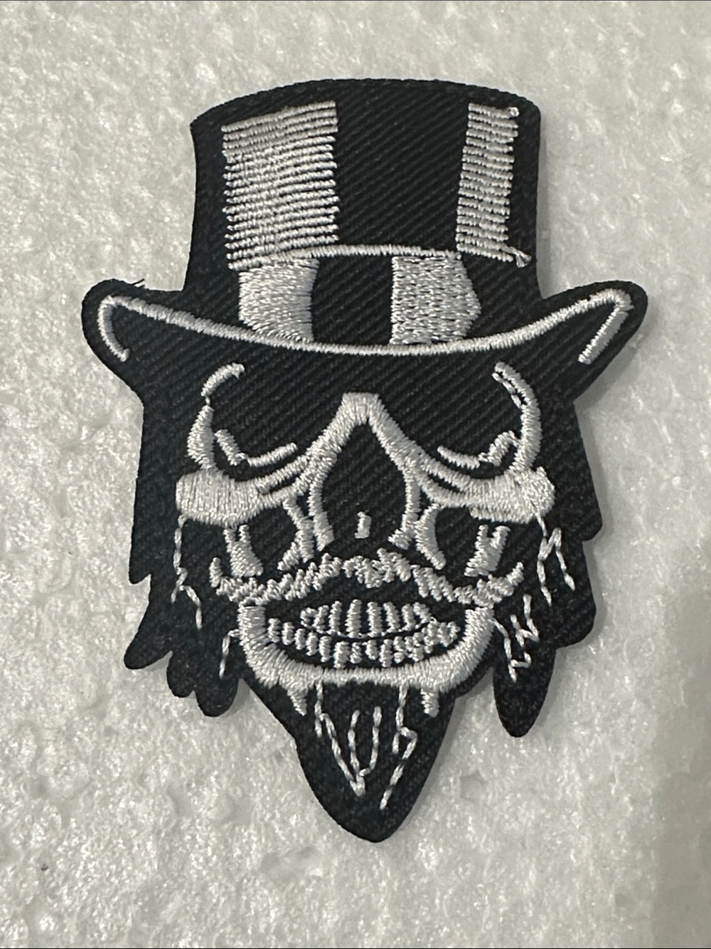 Black & White Skull Top Hat Embroidered Patch - Men Accessories